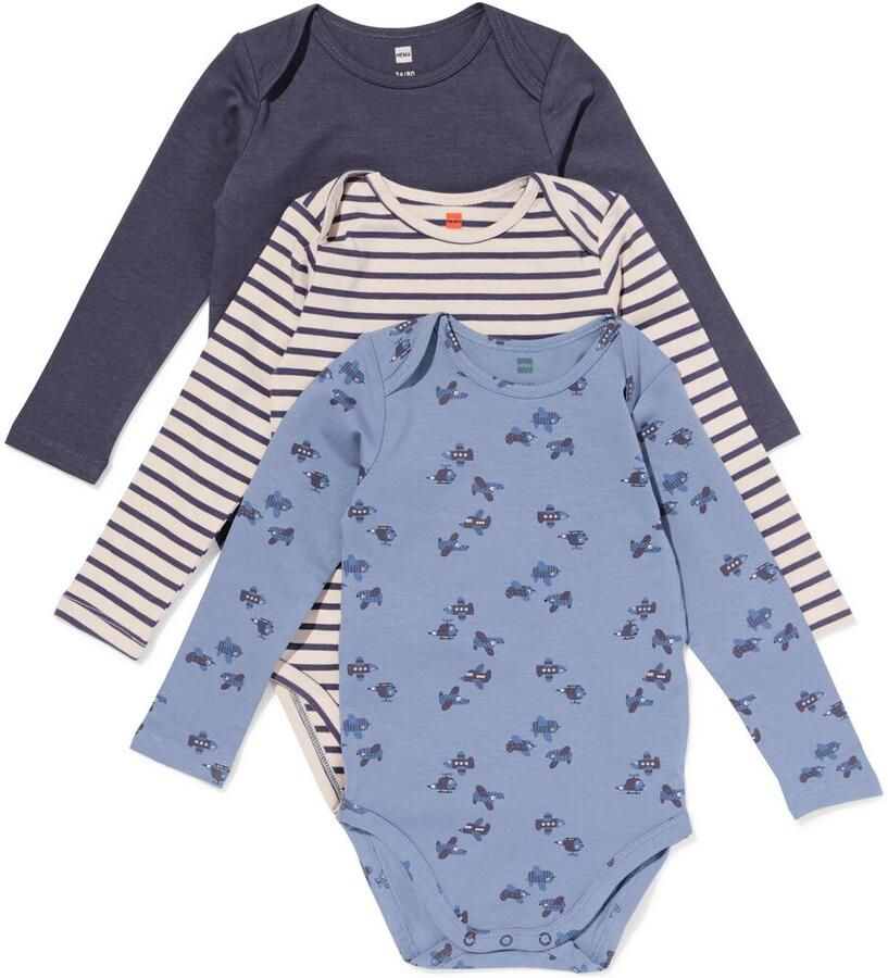 HEMA Rompers Katoen Met Vliegtuig 3 Stuks Blauw (blauw) - Foto 2