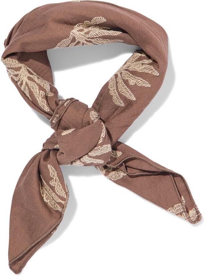 HEMA Sjaal 60x60cm Viscose Geborduurd Bladeren (bruin) - Foto 2