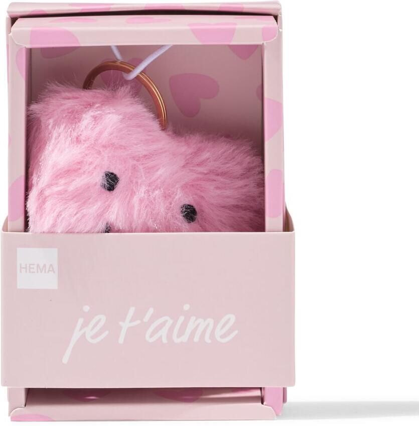 HEMA Sleutelhanger 6x2.5cm Fluffy Hartvorm Met Gezichtje Roze