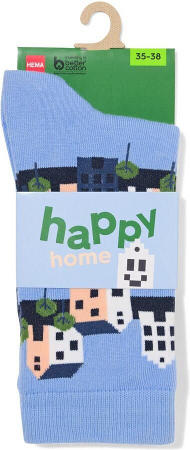 HEMA Sokken Voor Volwassenen 'happy Home' Blauw (blauw) - Foto 3