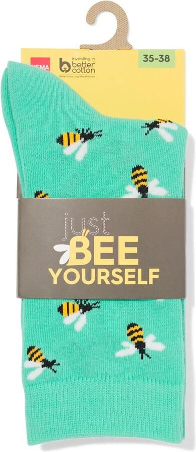 HEMA Sokken Voor Volwassenen 'just Bee Yourself' Groen (groen)