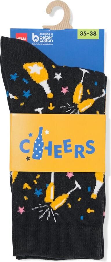 HEMA Sokken Voor Volwassenen 'cheers' Zwart - Foto 2