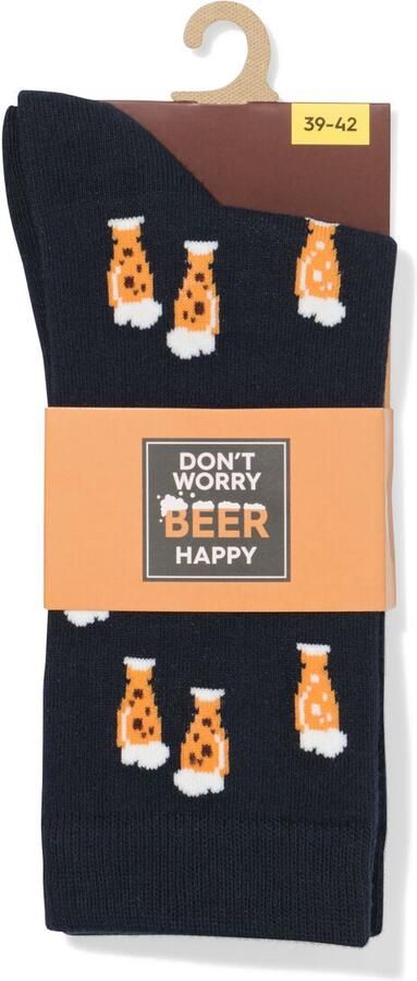HEMA Sokken Voor Volwassenen 'don't Worry Beer Happy' Donkerblauw (donkerblauw) - Foto 2