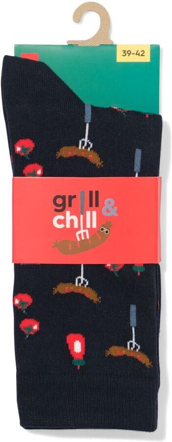 HEMA Sokken Voor Volwassenen 'let's Chill And Grill' Donkerblauw (donkerblauw)