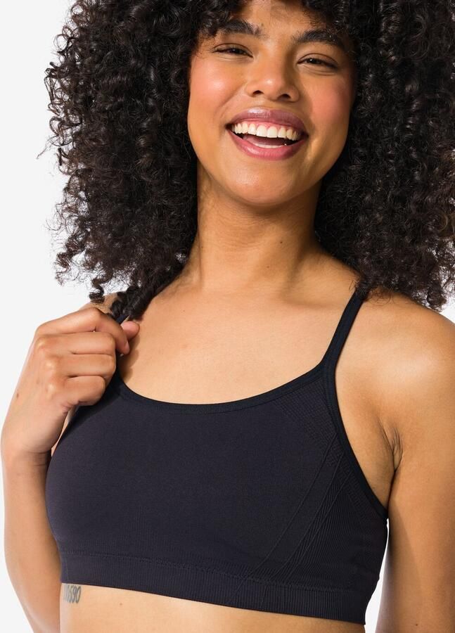 HEMA Sporttop Light Support Zonder Beugel Naadloos Zwart (zwart)