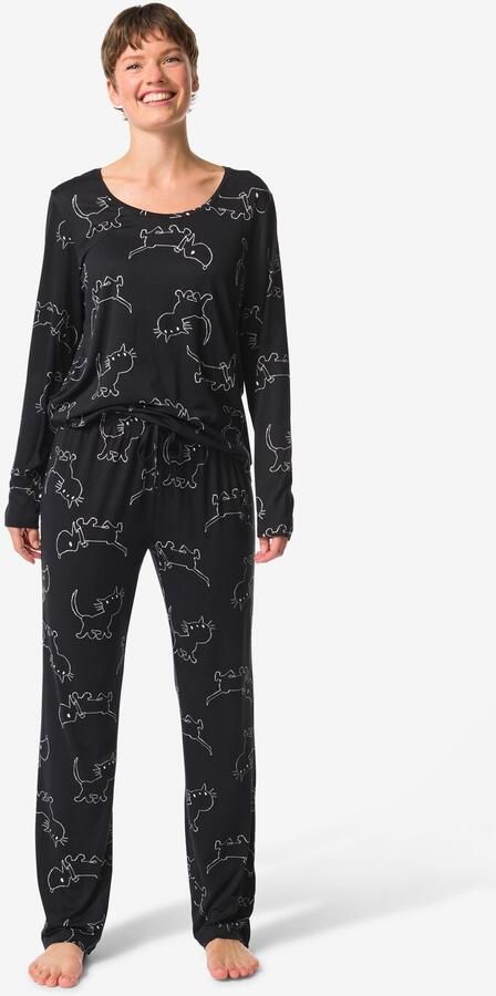 HEMA Takkie En Siepie Damespyjama Micro Zwart (zwart)