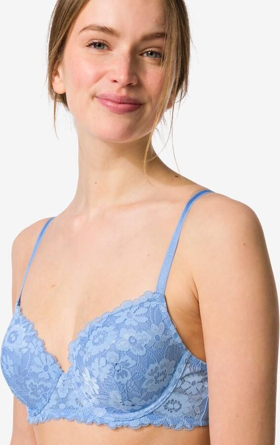 HEMA Voorgevormde Kanten Bh Met Beugel Blauw (blauw)