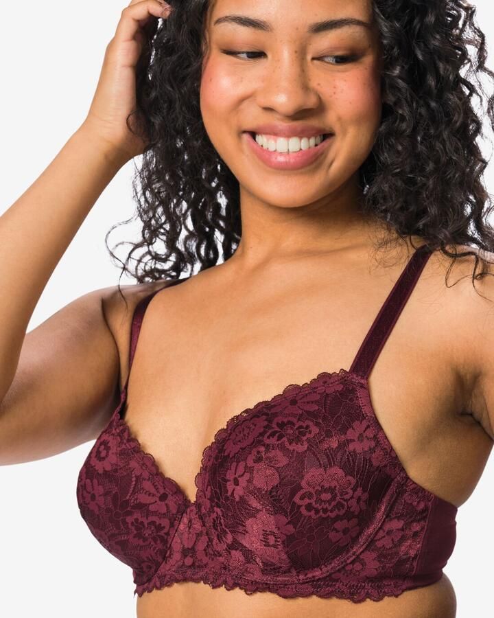 HEMA Voorgevormde Kanten Bh Met Beugel Donkerrood (donkerrood)