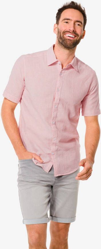 HEMA Heren Overhemd Met Linnen Roze (roze)
