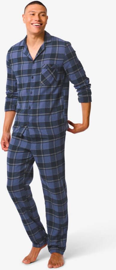 HEMA Heren Pyjama Met Ruiten Flanel Donkerblauw (donkerblauw)