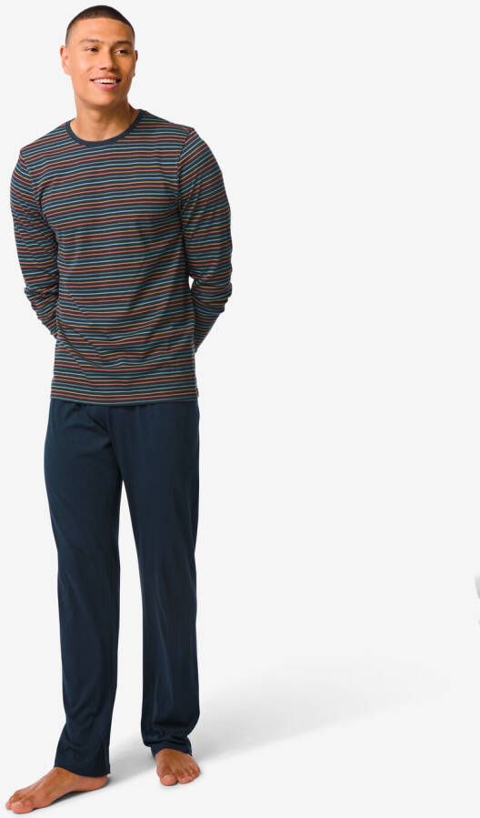 HEMA Heren Pyjama Met Strepen Katoen Donkerblauw (donkerblauw)