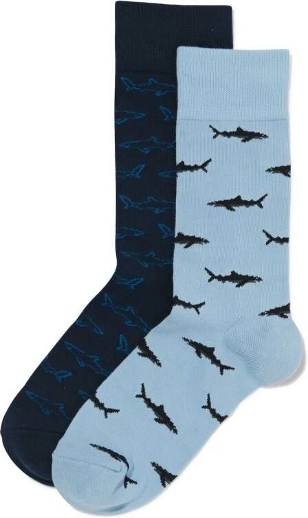 HEMA Heren Sokken Met Katoen Haaien 2 Paar Blauw (blauw)