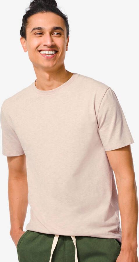 HEMA Heren T-shirt Regular Fit O-hals Beige (beige)