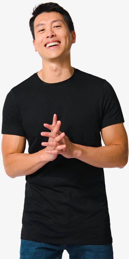 HEMA Heren T-shirt Regular Fit O-hals Extra Lang 2 Stuks Zwart (zwart)