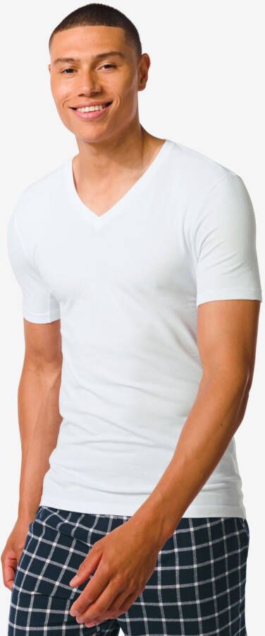 HEMA Heren T-shirt Regular Fit V-hals Anti-transpiratie Wit (wit)