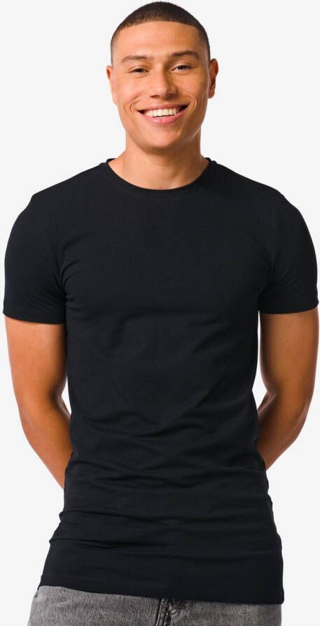 HEMA Heren T-shirt Slim Fit O-hals Extra Lang Zwart (zwart)