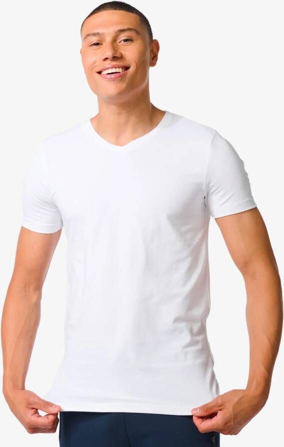 HEMA Heren T-shirt Slim Fit V-hals Wit (wit)