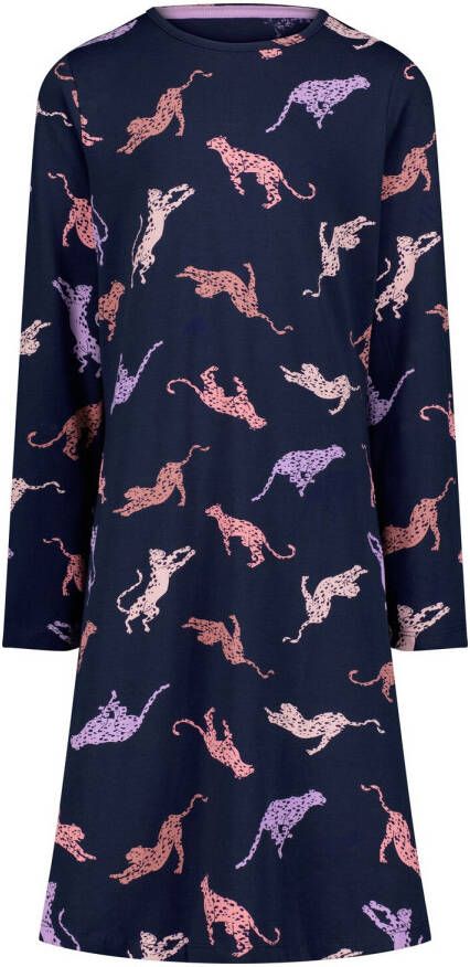 HEMA Kinder Nachthemd Katoen stretch Cheetah Donkerblauw (donkerblauw)