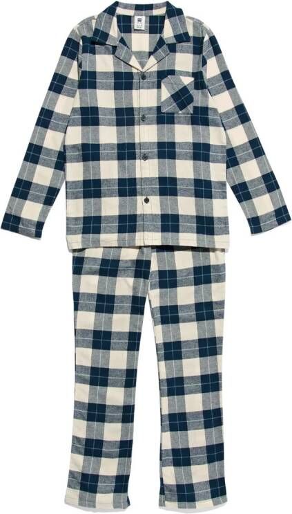 HEMA Kinder Pyjama Flanel Met Ruiten Donkerblauw (donkerblauw)