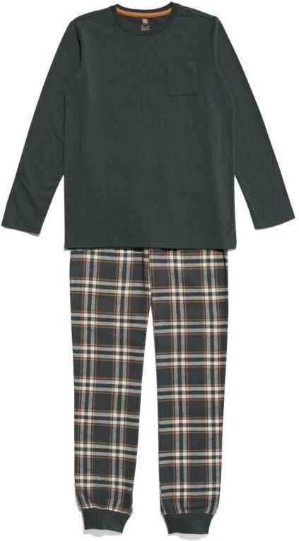 HEMA Kinder Pyjama Flanel jersey Met Ruiten Donkergrijs (donkergrijs)