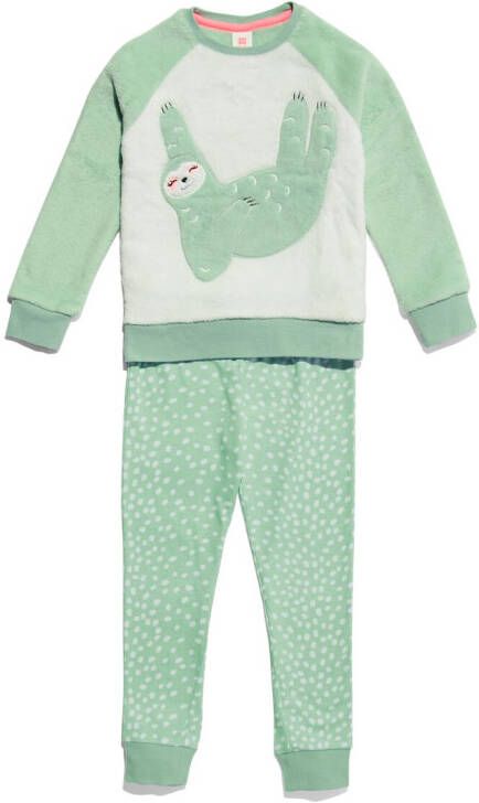 HEMA Kinder Pyjama Fleece katoen Luiaard Lichtgroen (lichtgroen)