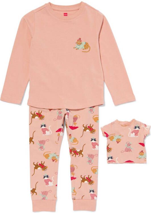 HEMA Kinder Pyjama Met Katten En Poppennachtshirt Lichtroze (lichtroze)