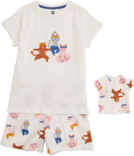 HEMA Kinder Shortama Poezen Met Poppennachtshirt Gebroken Wit (gebroken wit)