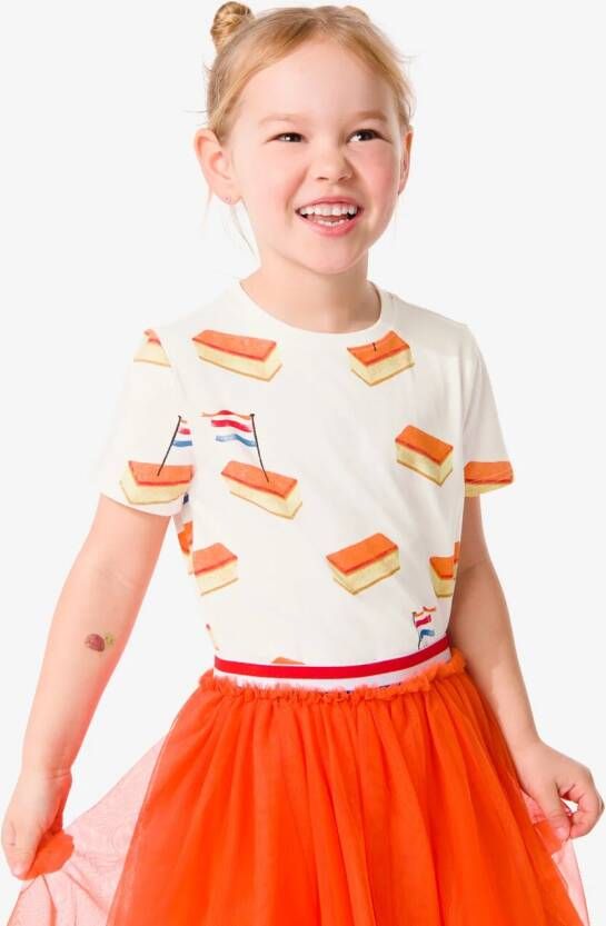 HEMA Kinder T-shirt Met Oranje Tompouces Gebroken Wit (gebroken wit)