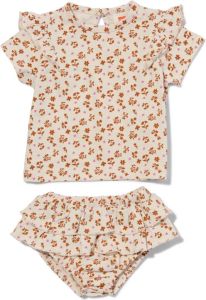 HEMA Newborn Kledingset Shirt En Broekrok Katoen Bloemen Ecru (ecru)