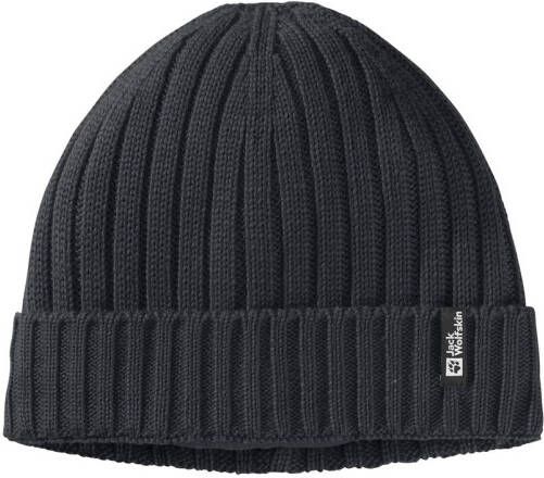 Jack Wolfskin Rib Knit Beanie Winddichte gebreide muts one size zwart black