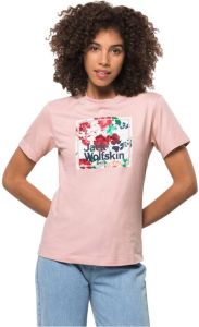 Jack Wolfskin Flower Logo T-Shirt Women Dames T-shirt van biologisch katoen XXL purper light blush