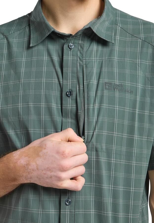 Jack Wolfskin Norbo S|S Shirt Men Overhemd met korte mouwen en zonnebescherming Heren XXL hedge green checks hedge green checks - Foto 2