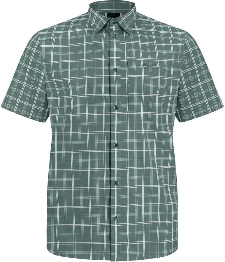 Jack Wolfskin Norbo S|S Shirt Men Overhemd met korte mouwen en zonnebescherming Heren XXL hedge green checks hedge green checks