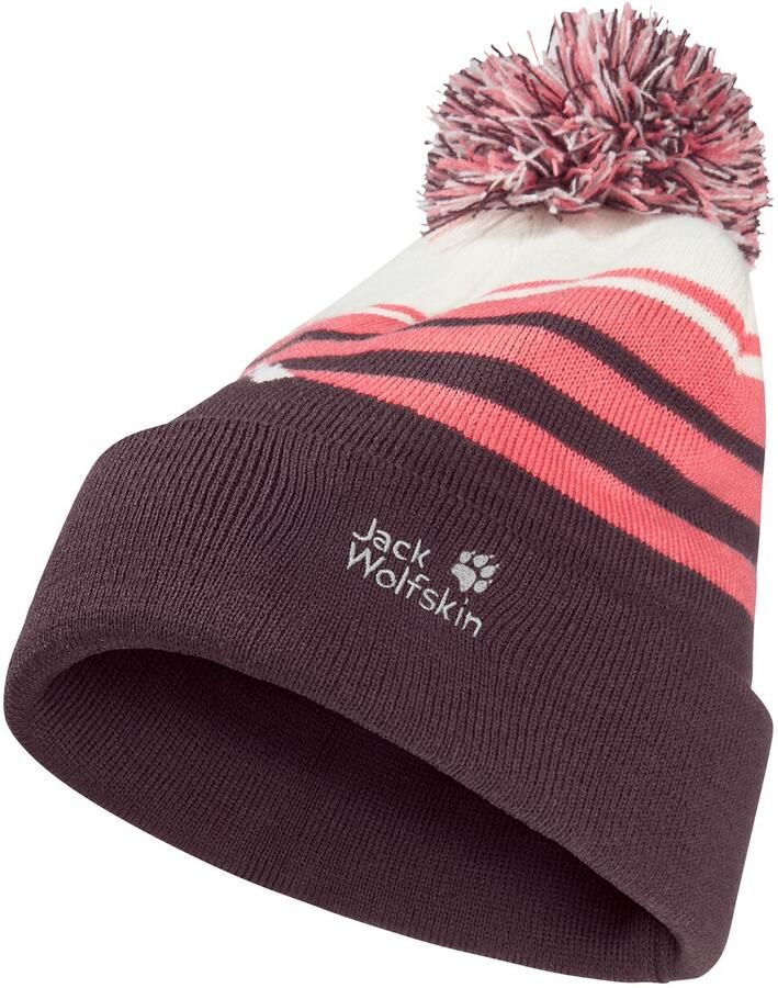Jack Wolfskin Stripy Pompom Beanie Kids Winter muts kinderen M amaranth - Foto 6