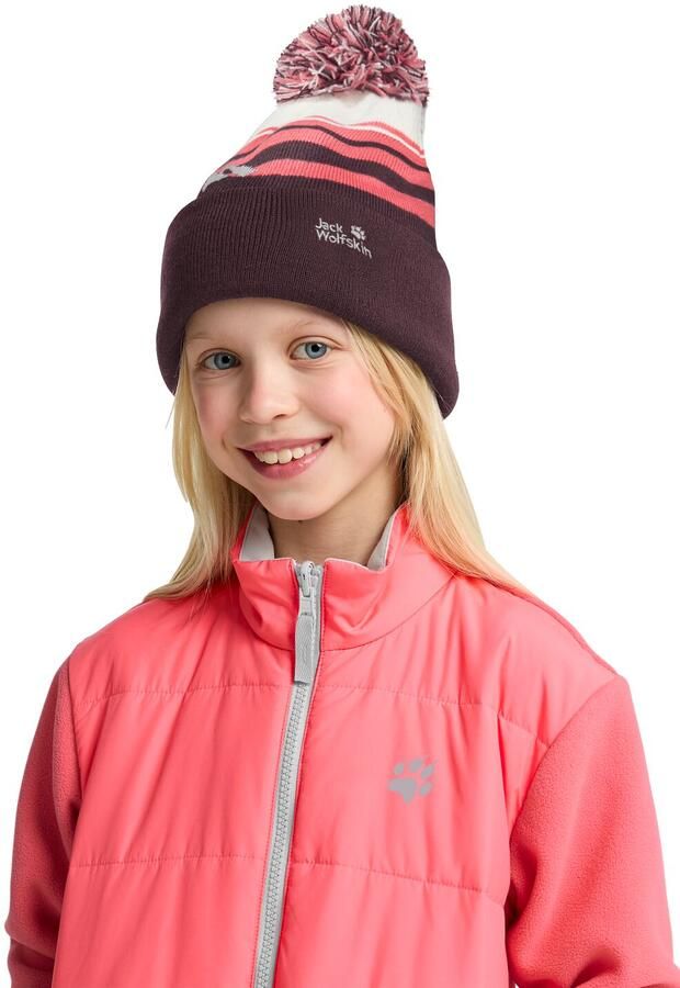 Jack Wolfskin Stripy Pompom Beanie Kids Winter muts kinderen M amaranth - Foto 8