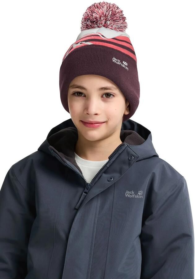 Jack Wolfskin Stripy Pompom Beanie Kids Winter muts kinderen M amaranth - Foto 7
