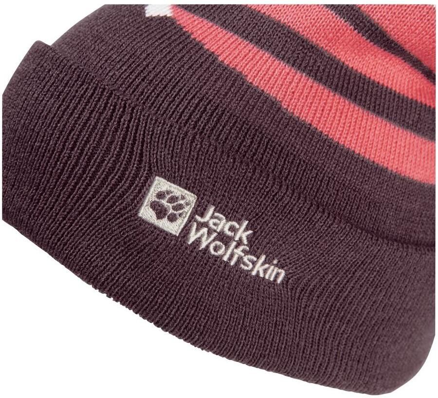 Jack Wolfskin Stripy Pompom Beanie Kids Winter muts kinderen M amaranth - Foto 4