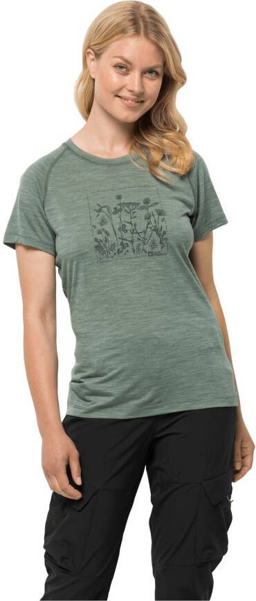 Jack Wolfskin Kammweg Graphic S S Women Dames T-shirt van merinoswol XL picnic green picnic green