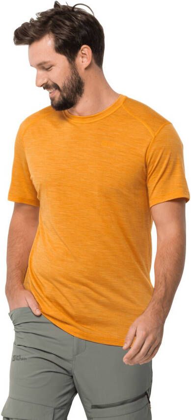Jack Wolfskin Kammweg S S Men Heren T-shirt van merinoswol XL bruin orange pop