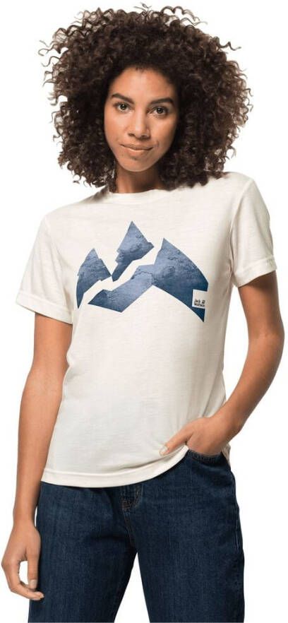 Jack Wolfskin Nature Mountain T-Shirt Women Dames T-shirt van biologisch katoen XL wit cotton white blu