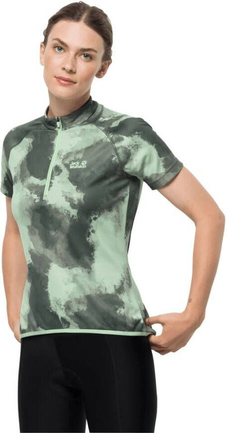 Jack Wolfskin Tourer Halfzip Print T-Shirt Women Fietstricot Dames XS hedge green allover hedge green allover