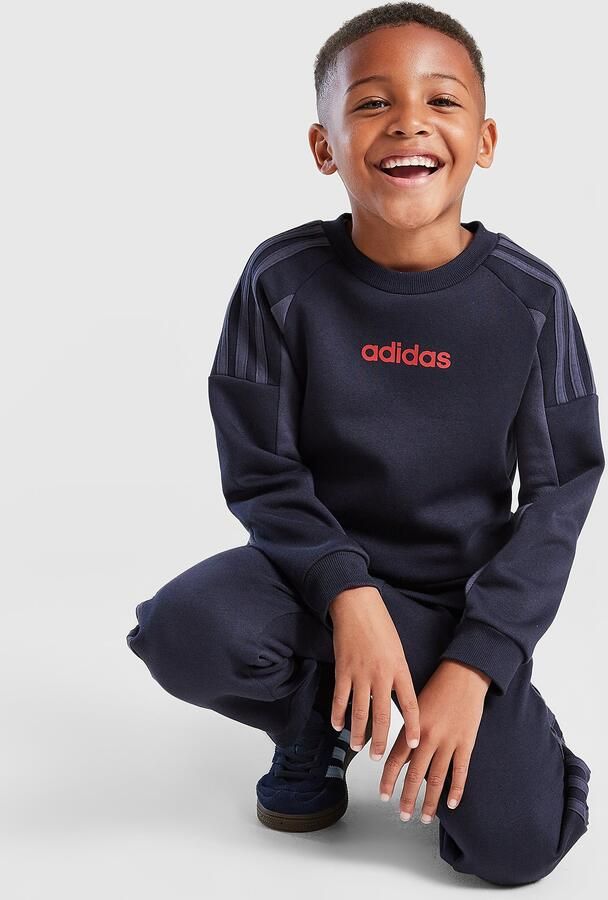 Adidas Colour Block Linear Crew Tracksuit Children Blauw