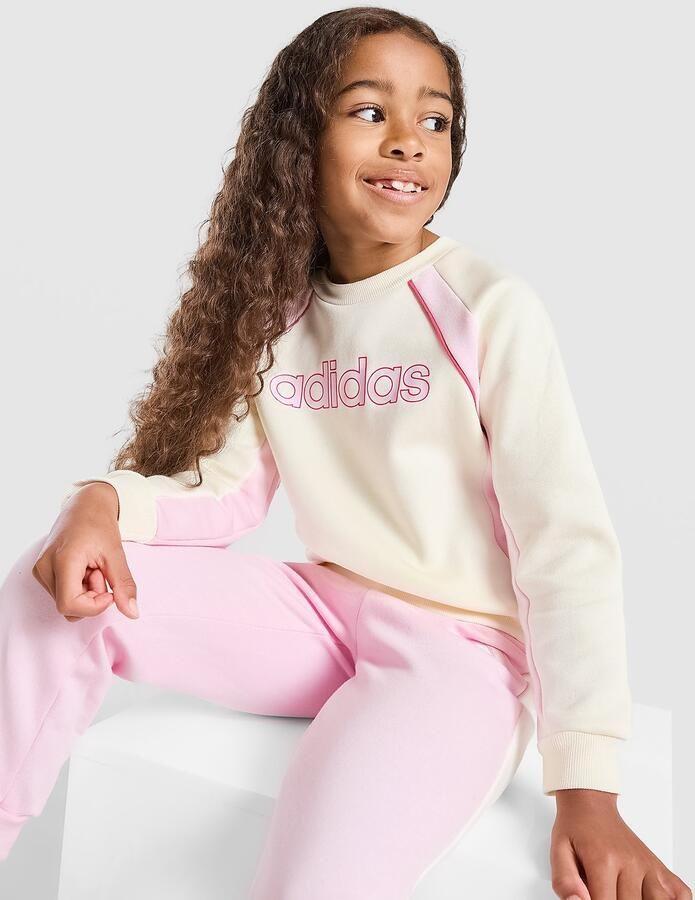Adidas ' Linear Colour Block Sweatshirt Children Crème Kind Crème