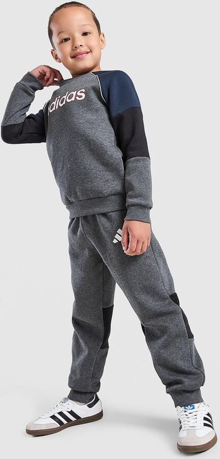 Adidas Linear Colour Block Crew Tracksuit Children Zwart Kind Zwart