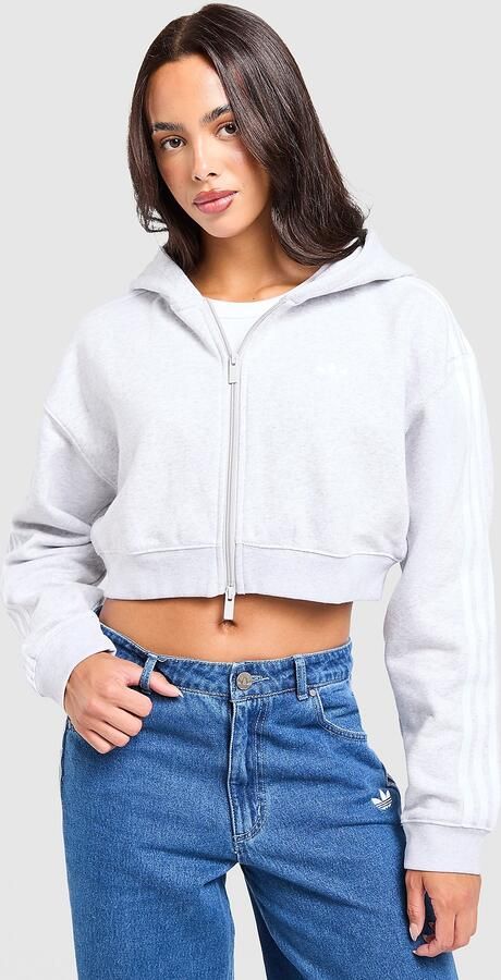 Adidas Originals 3-Stripes Cropped Full Zip Hoodie Grijs- Dames Grijs