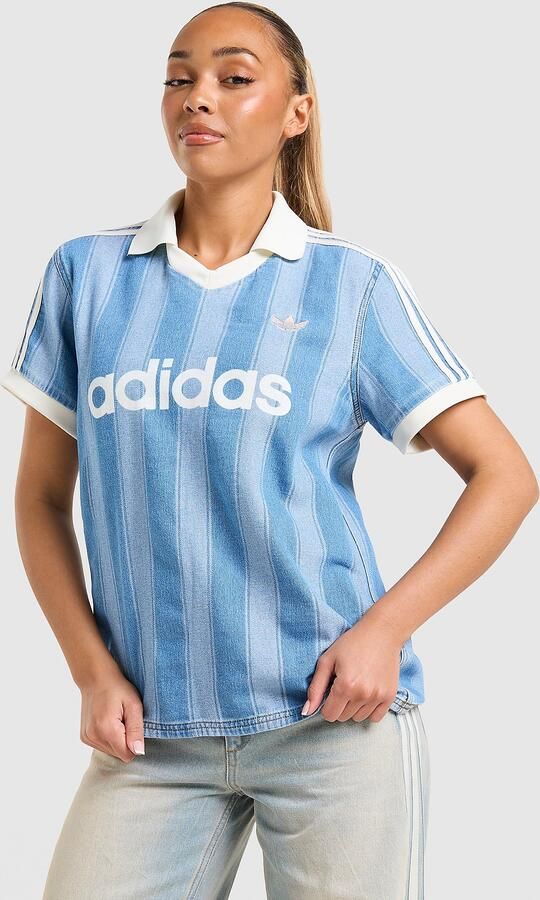Adidas Originals 3-Stripes Denim Football T-Shirt Blauw- Dames Blauw
