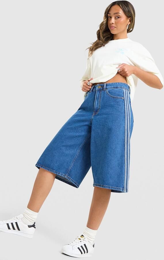Adidas Originals 3-stripes Denim Jorts Blauw- Dames Blauw