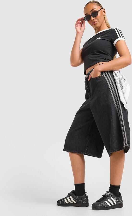 Adidas Originals 3-stripes Denim Jorts Zwart- Dames Zwart - Foto 6