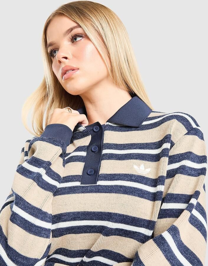 Adidas Originals 3-Stripes Knit Polo Shirt Beige- Dames Beige