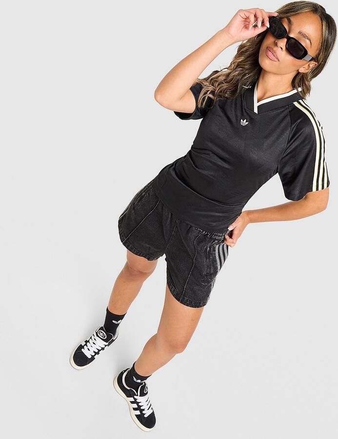 Adidas Originals 3-Stripes Rouched Football T-Shirt Zwart- Dames Zwart